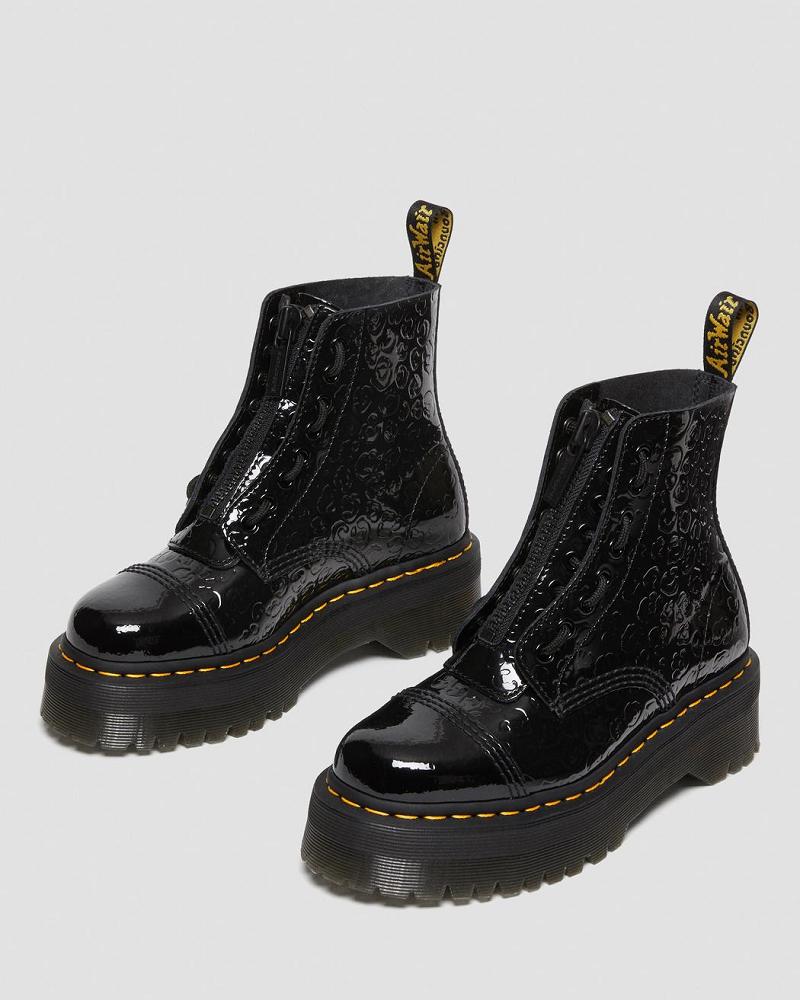 Women's Dr Martens Sinclair Leopard Emboss Patent Leather Platform Boots Black / Leopard | AU 255KOR